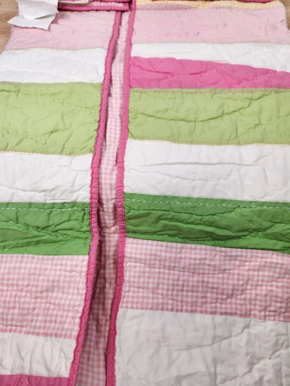 Pottery Barn Kids Bright Stripes Crib/ Toddler Quilt 50x36 NOS Pastel Colors